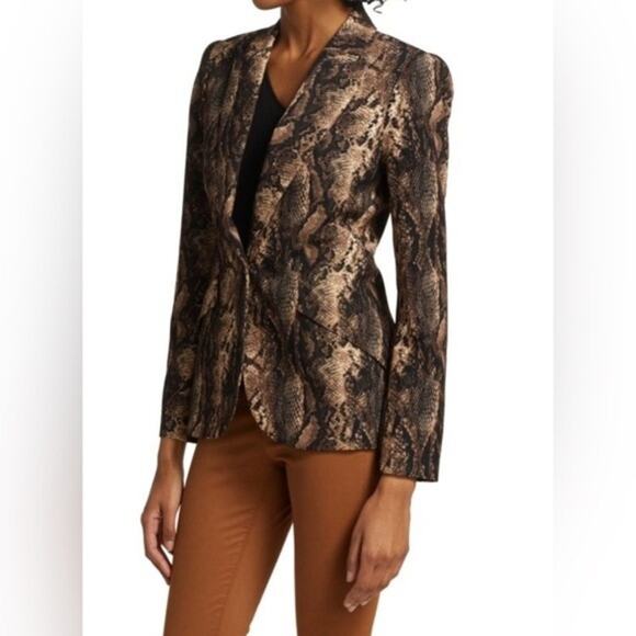 L’ AGENCE Chamberlain Python Print Single Breasted Blazer Jacket Brown Size 2 - Picture 3 of 16